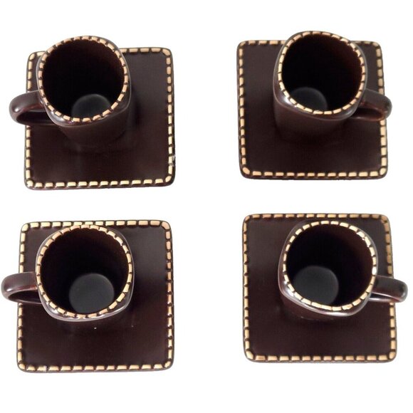 Mario Batali Demitasse Cup & Saucer Set of 4 Italian Stitch Stoneware Retired - Picture 2 of 2